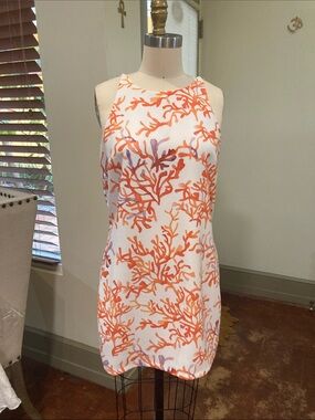 White Sleeveless Coral-Print Summer Dress